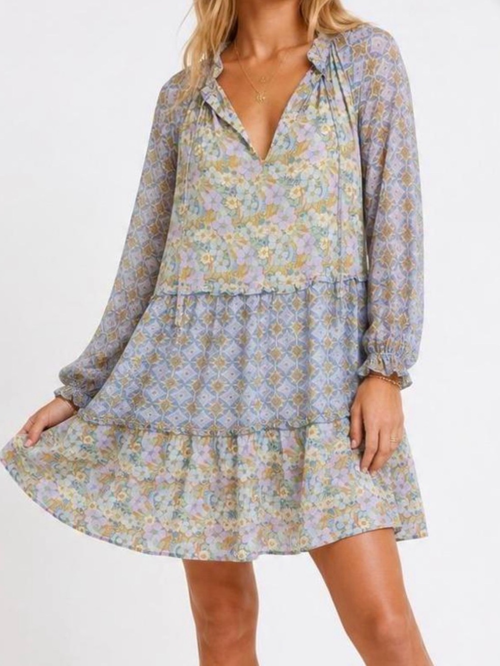 Show Me Your Mumu SMYM Birdie Boho Tiered Mini Dress - Pastel Multi